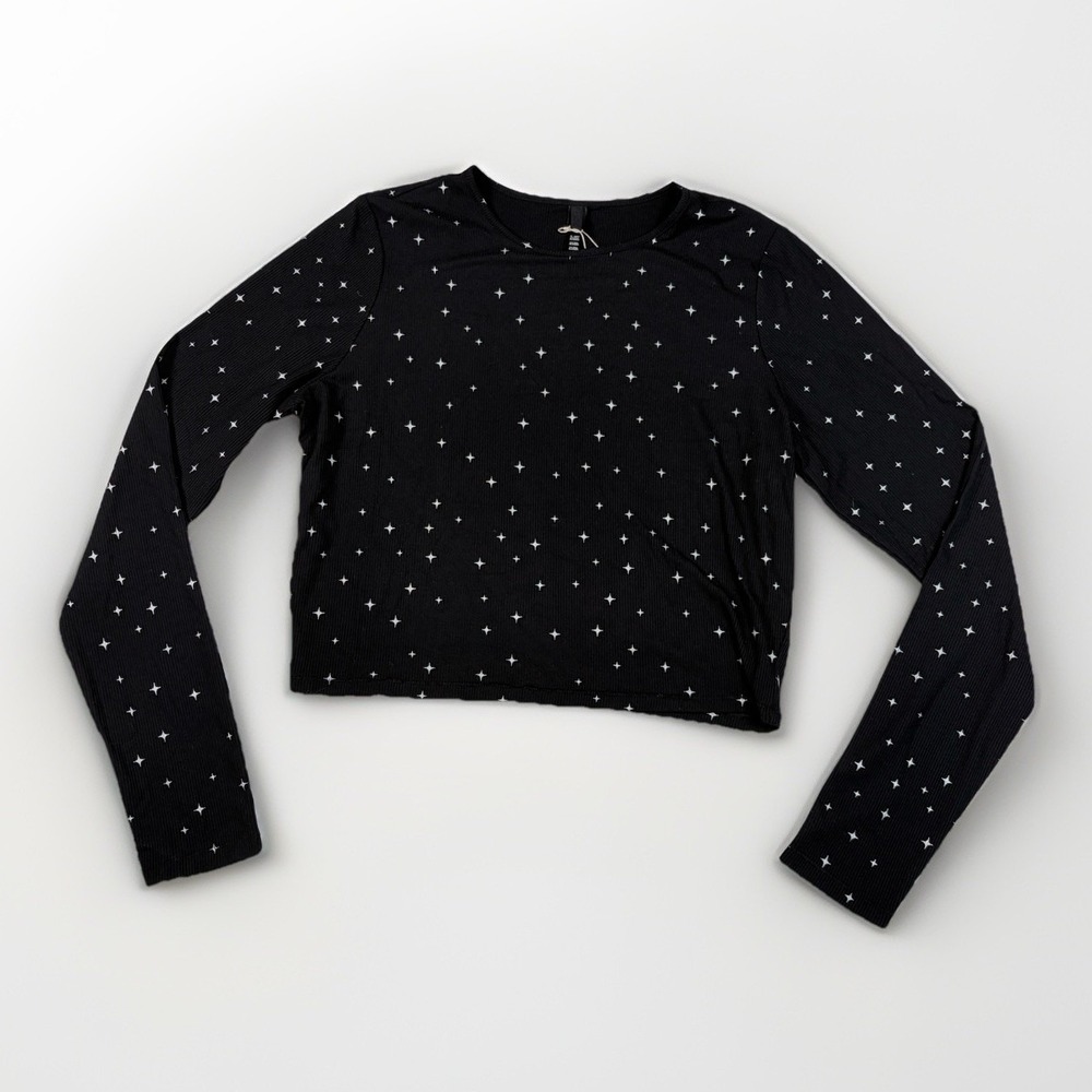 NWT SKIMS Soft Lounge Long Sleeve Crop Top Onyx Sparkle Sz XL Modal Celestial